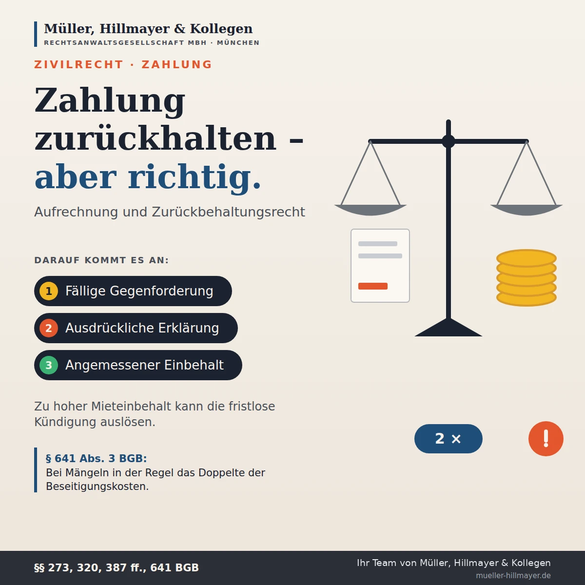 Infografik zum Beitrag: Aufrechnung und Zurückbehaltungsrecht: Wann man eine Zahlung zurückhalten darf